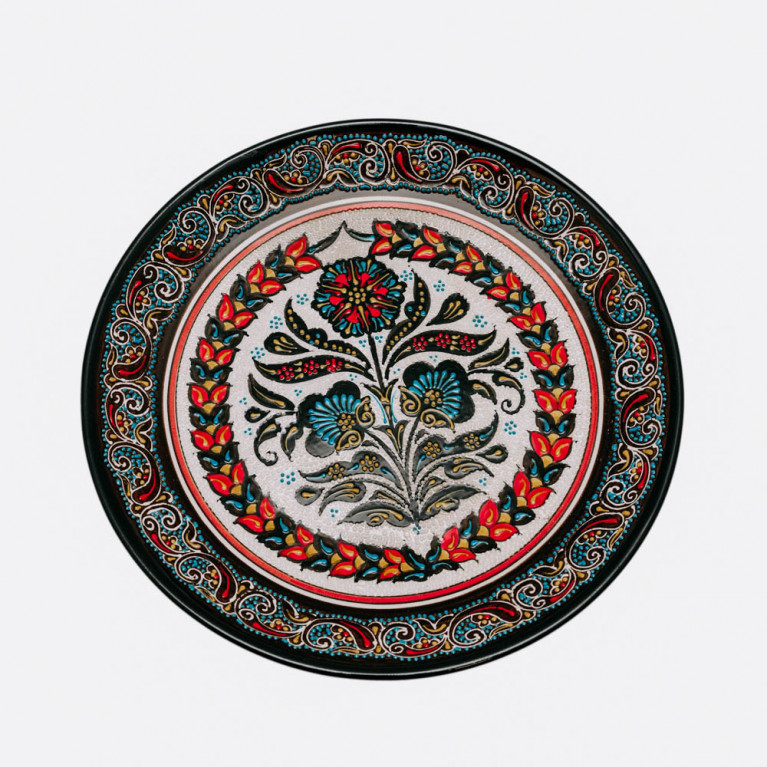 Unik handgjord dekorativ tallrik från Uzbekistan, 32 cm, droppteknik